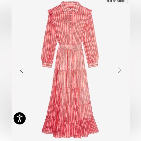 The Kooples RED AND WHITE FLORAL PRINT LONG DRESS WITH RUFFLES NWT - Picture 2 of 13